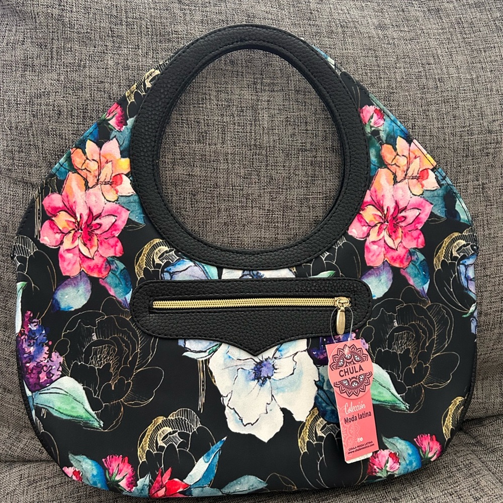 Floral Women's Hobo Bag in Black - Picture 10 of 13